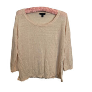 J crew Linen sweater with pom-pom trim